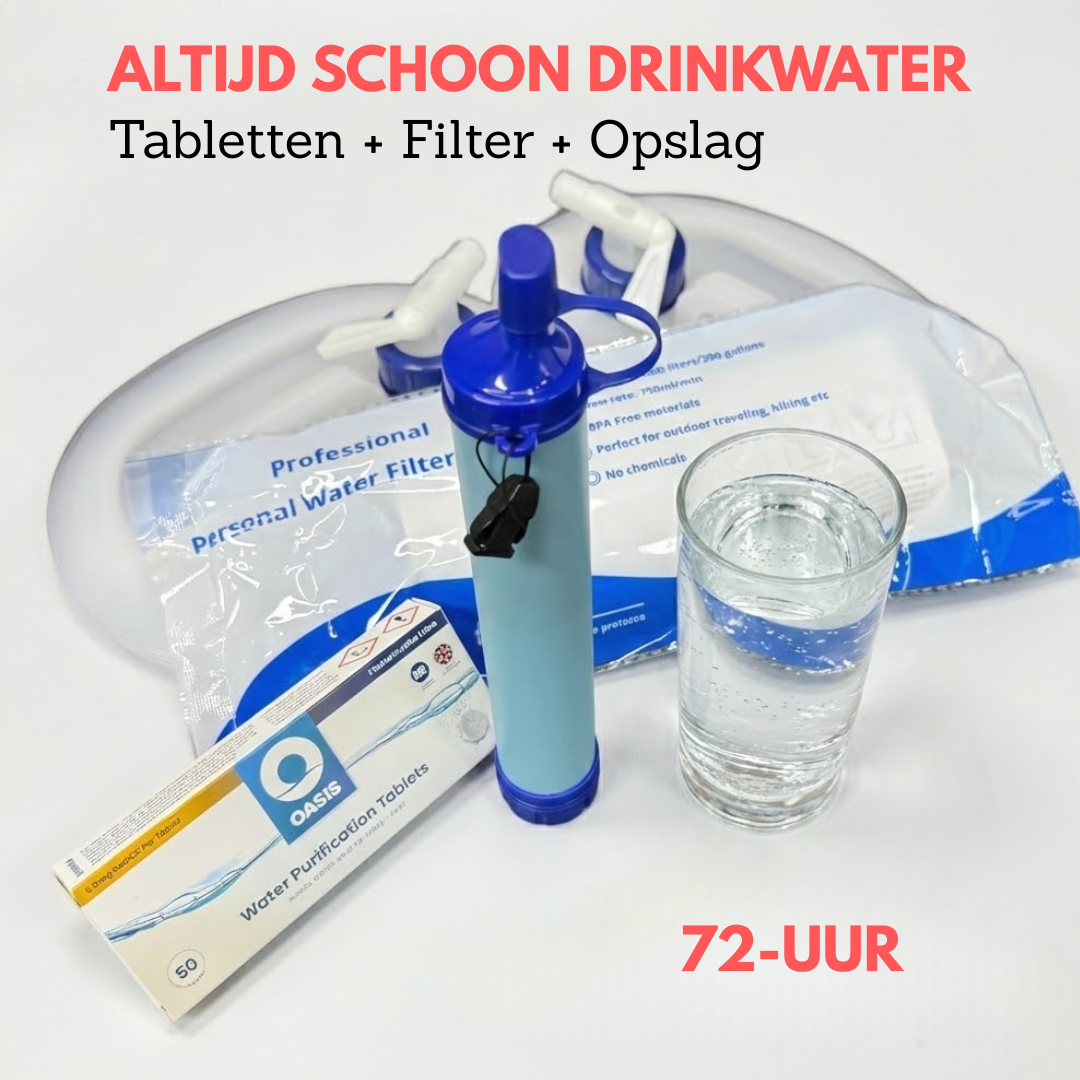 Noodpakket (72 uur) compleet voor 2 personen (inclusief waterfilter en noodradio) 150+ items